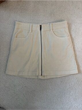 American Eagle Outfitters Cream Corduroy High-Waist Zip Front Skirt